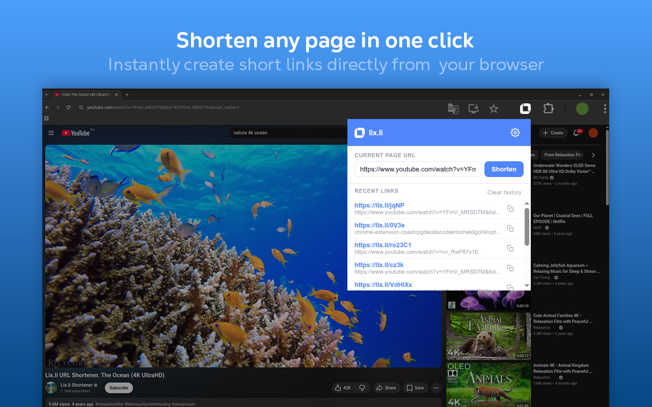 Shorten URLs using the official Lix.li browser extension